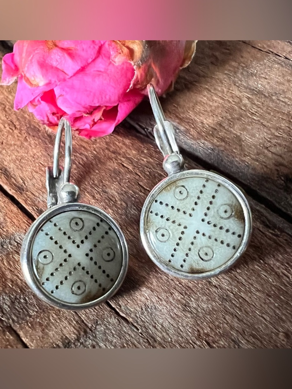 Brighton Earrings Fine Silver 999 Geometrical Cross Dotted Bone Colour Round